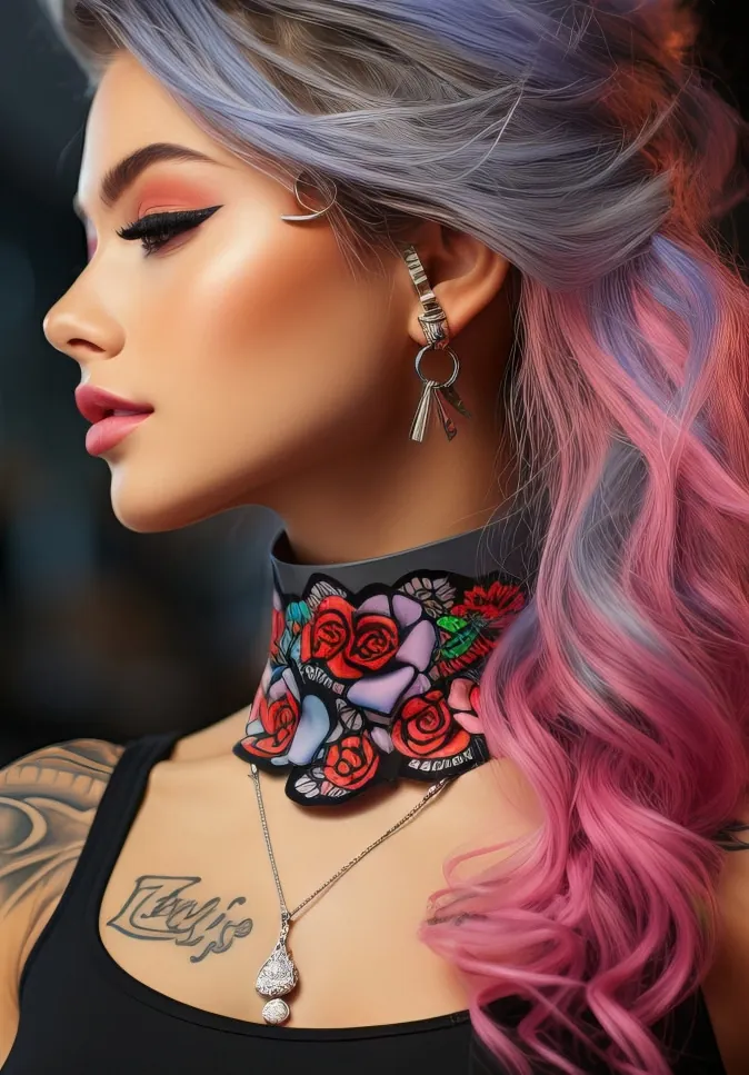 Mujer con tatuaje de color en el cuello