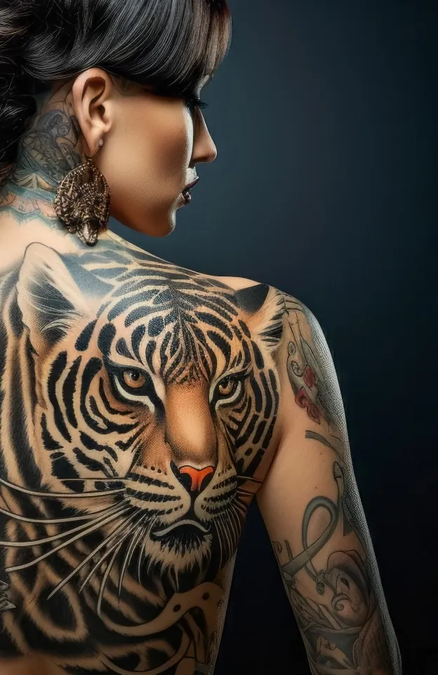 Mujer de espaldas con tatuaje oscuro