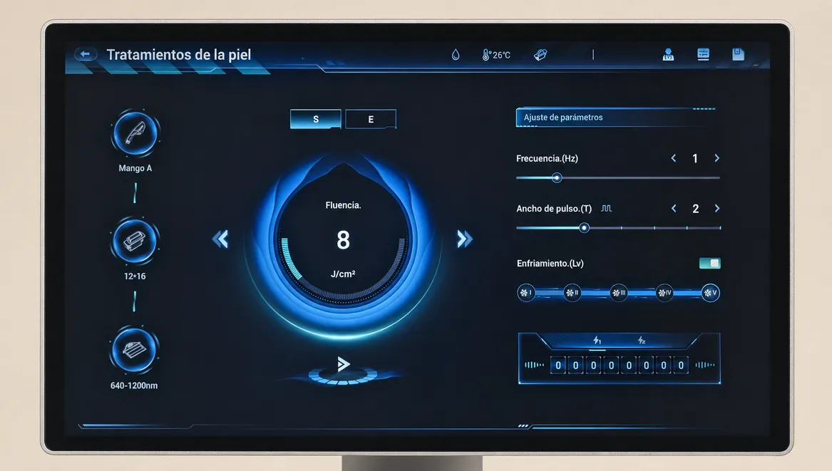 Pantalla real de parámetros de tratamiento de Synerlight Pro