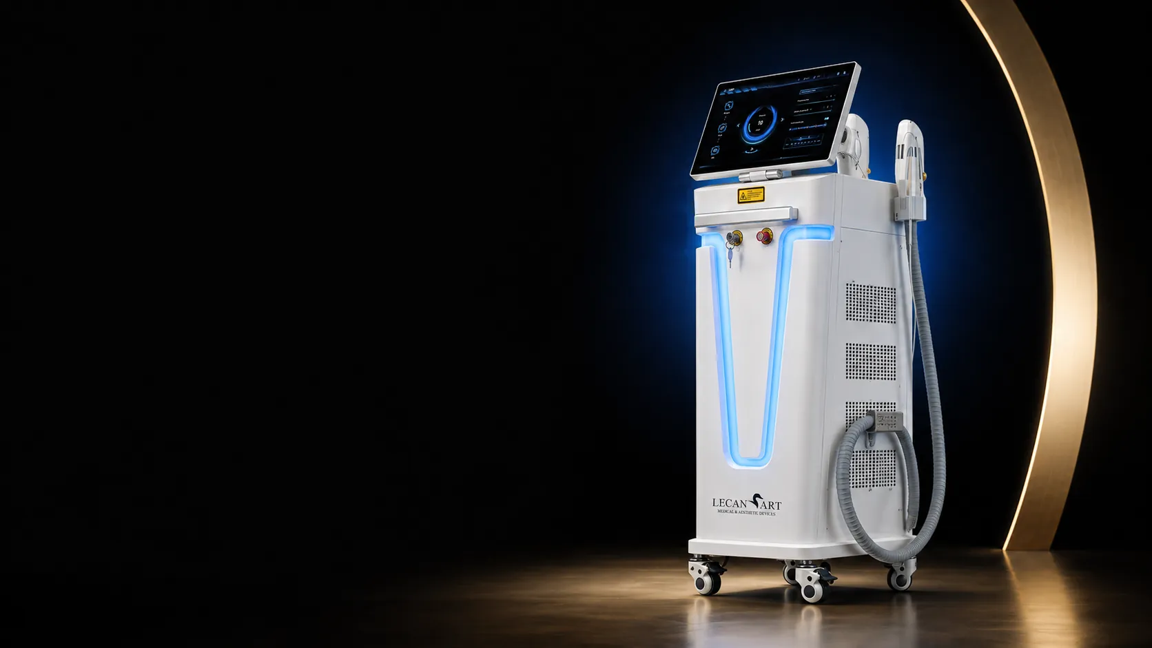 Equipo Synerlight Pro sobre fondo oscuro con aro dorado